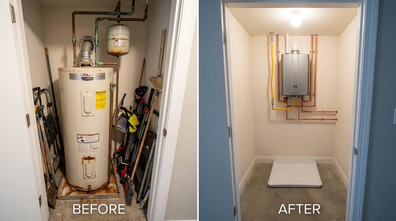 Tank water heater versus wall-mounted tankless unit comparison for Duvall, WA homeowners